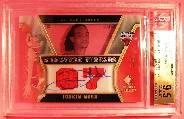 2007-08 SP Rookie Threads Gold Rookies #54 Joakim Noah Auto Jersey 42/50 BGS 9.5