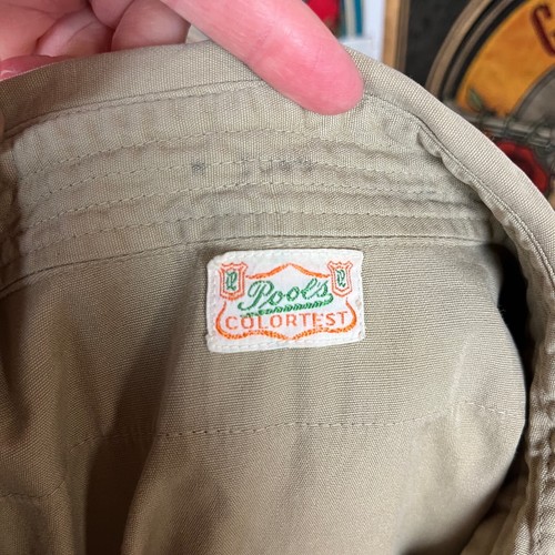 Vintage 40s Mens Khaki Pools Colortest Long Sleeve Uniform Button Up Shirt M/L - Picture 2 of 18