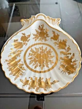 Vintage French Porcelain Shell Dish Gold Gilt Hand Painted 9.75” Plate Signed