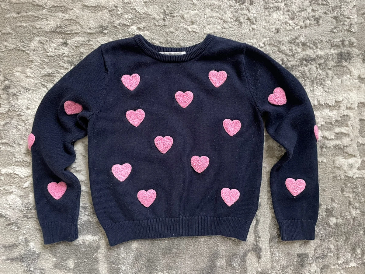 H M Girls Navy Blue Pink Hearts Sweater Pullover Sz 2 4 Years