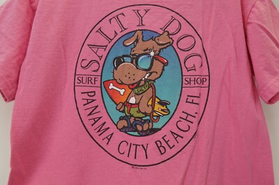 Vintage 1993 Youth Salty Dog Surf Shop Panama City Beach FL rose taille S