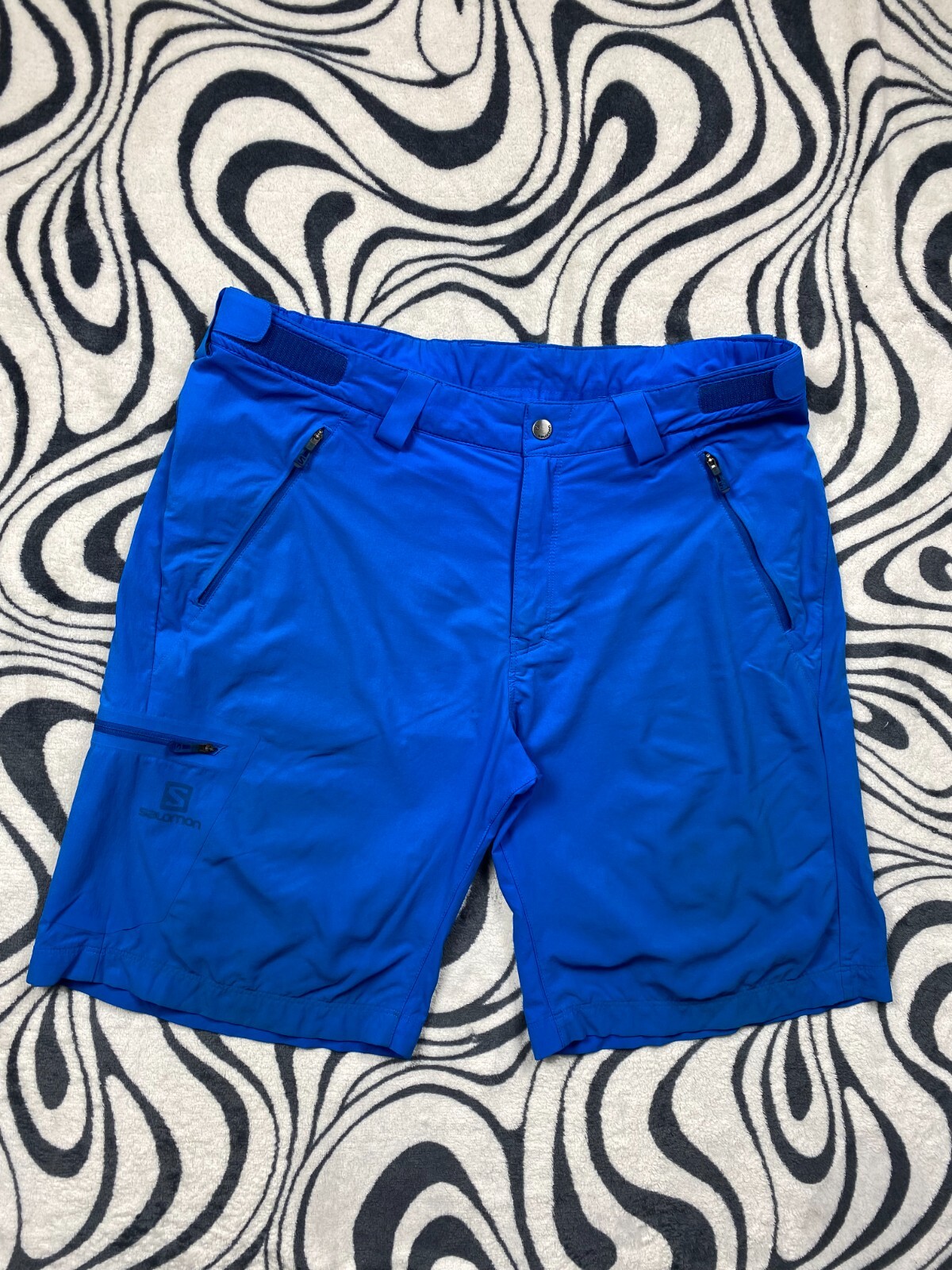 Pantaloncini da esterno blu Salomon Clima Wind da uomo nylon blu con cerniera taglia 36