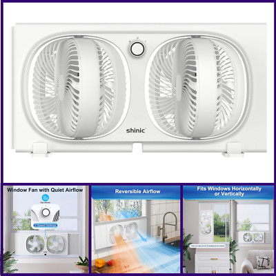  9'' Twin Window Fan with 270° Rotatable Fans, 2-Speeds, Vertical Window Fan with