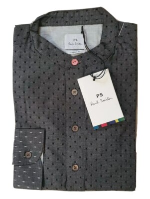 PAUL SMITH GRANDAD SHIRT Henley grau Polkadot Herren UVP £145