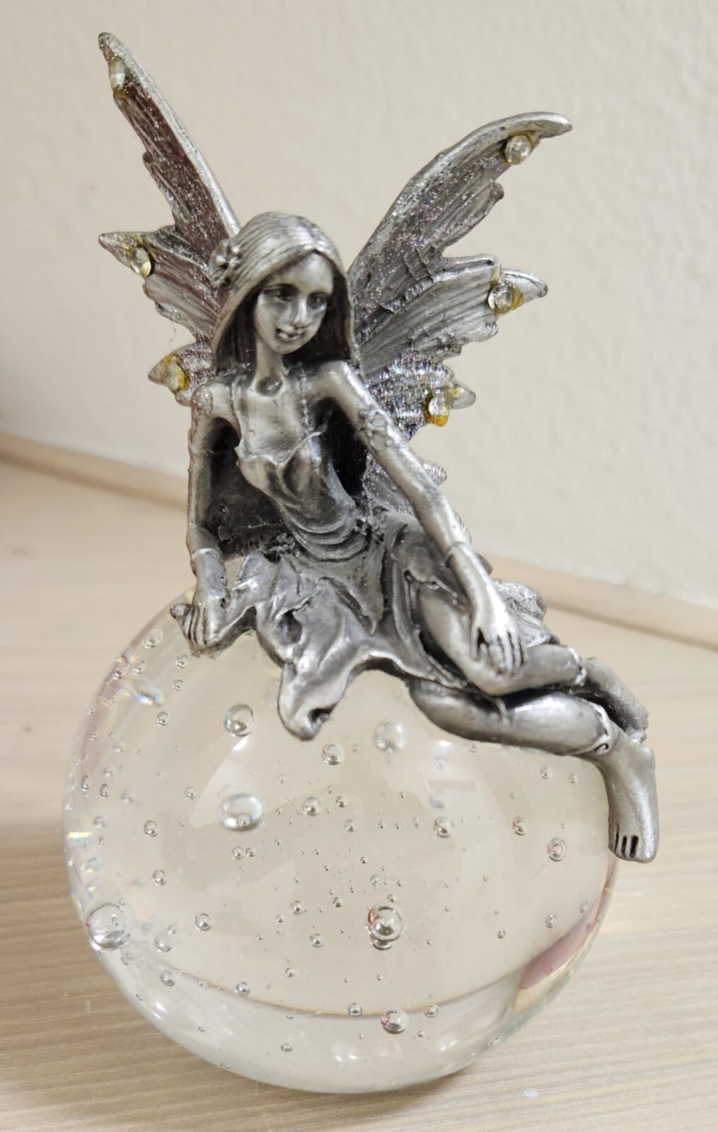 VINTAGE BUBBLE GLASS LAMPWORK PEWTER FAIRY ANGEL FIGURINE PAPERWEIGHT