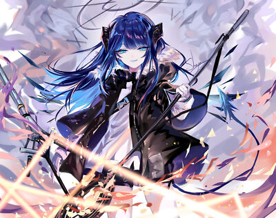 Anime girls digital art artwork 2d portrait blue hair Play Gaming Mat Desk