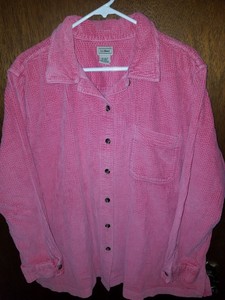 Womens-LL-BEAN-Pink-Wide-Corduroy-Shirt-Jacket-Size-XL-Reg-Long-Sleeve-Button