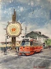 Watercolor Original Painting “ Streetcar,Pier 39"    11" x 15" NOT A PRINT