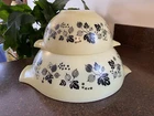Vintage 2 Pyrex Gooseberry Yellow Black Cinderella Nesting Bowls # 444 & 442