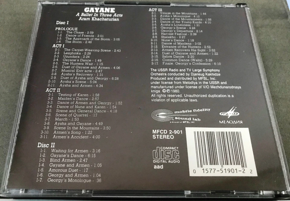 MFSL - Kachaturian: GAYANE - A BALLET IN THREE ACTS - MFCD 2-901 - 2CD Set  MINT - Bild 2 von 4