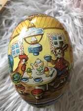 Vtg German Easter Egg Paper Mache Candy Container Rabbit Chickens Dog