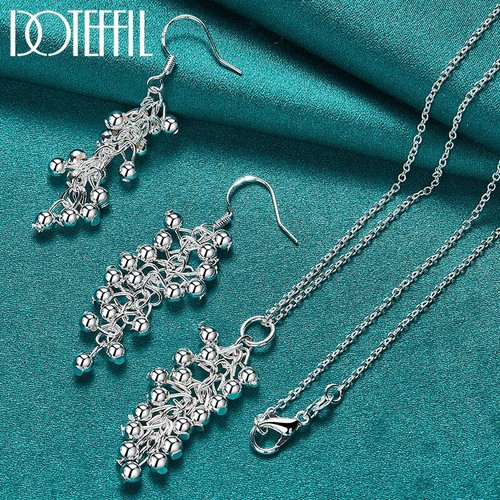 DOTEFFIL 2pcs 925 Sterling Silver Smooth Grape Bead Necklace Earring Sst Jewelry - 第 1/6 張圖片