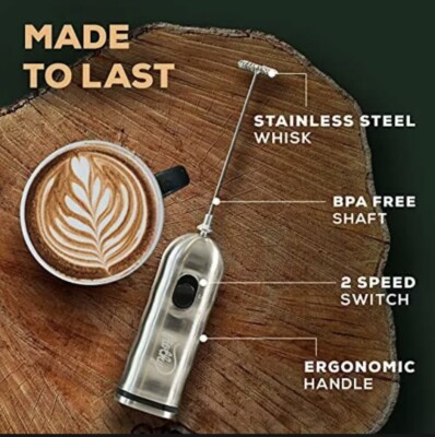 Café Casa 2-Speed Handheld Milk Frother – Battery Operated For Coffee, Latte, Espresso