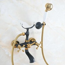 Black Gold Brass Wall Mount Clawfoot Bath Tub Faucet with Hand Shower Mixer Tap