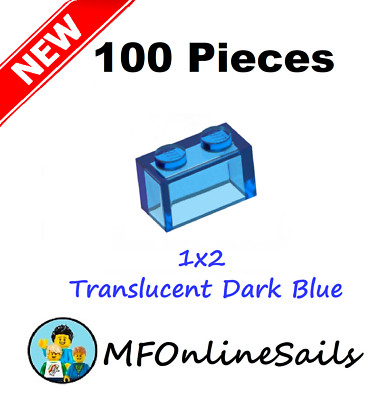 **NEW** 100x Genuine Trans Dark Blue LEGO 1x2 Bricks -Translucent # 3004 3065