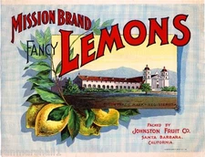 Santa Barbara Mission Fancy Lemons Lemon Citrus Fruit Crate Label Art Print