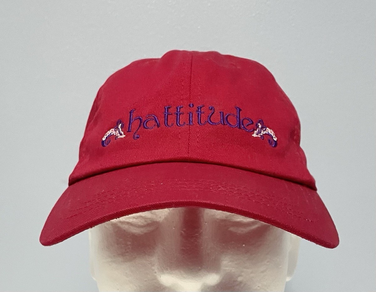 Hattitude Red Adjustable Baseball Hat Embroidered Logo Cap View 2