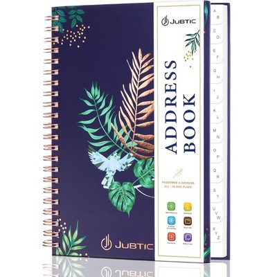 JUBTIC Hardcover Address Book with Alphabetical Tabs, Premium Dark Blue