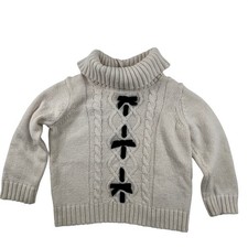 Janie and Jack Toddler Girls Cream Cable Knit Sweater Black Velvet Bows 18-24M