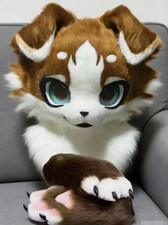 Fursuit Long Haired Dog Fox Mascot Party Halloween Fur Cosplay head claws