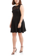 Paperdoll Women's Cap Sleeve Dress With Lace Illusion Black Size 2X