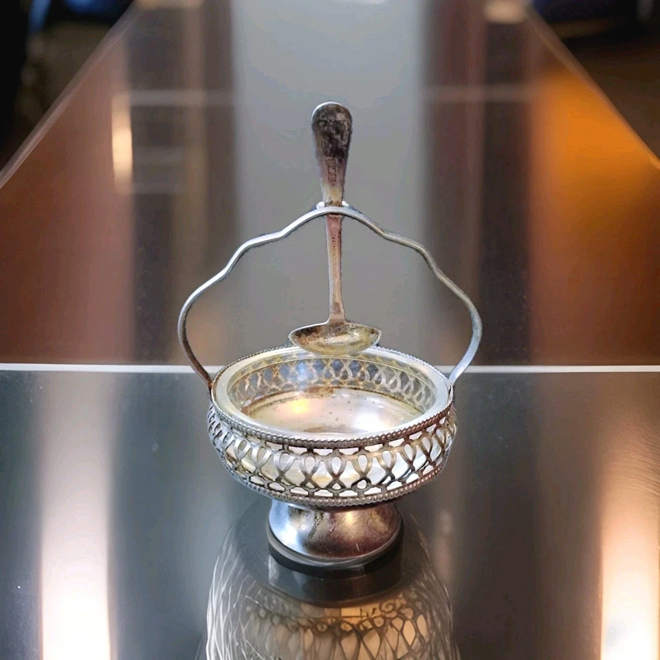 Servidor de mermelada/corteador de azúcar enchapado en plata y vidrio Sheffield England de colección Foto 2 de 3