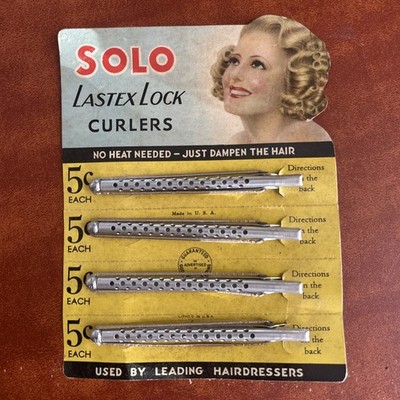 Vtg. 1930 s SOLO Lastex Lock Hair Curlers On Original Backer Card! New Old Stock