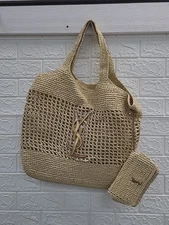 NEW Saint Laurent YSL Icare Tote Bag In Raffia w/ COA