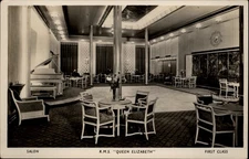 RMS Queen Elizabeth First Class Salon vintage postcard y381