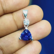 1Ct Trillion Lab-Created Blue Sapphire Solitaire Pendant 14K White Gold Plated