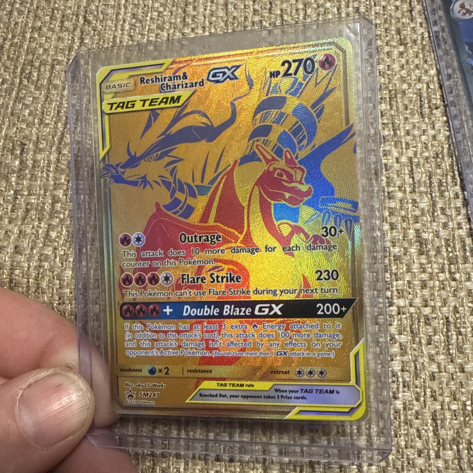 Pokemon TCG Reshiram & Charizard GX SM247 Gold Black Star Promo NM Condition