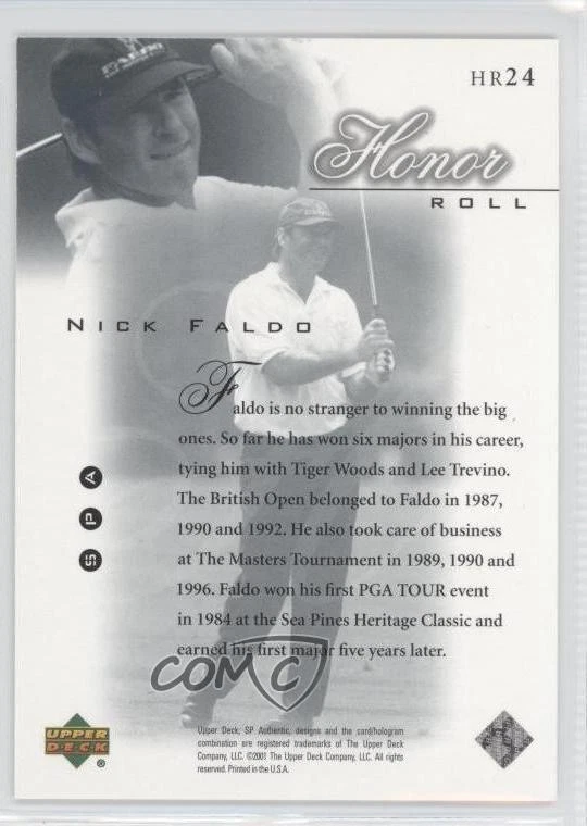 2001 SP Authentic Honor Roll Nick Faldo #HR24 - Image 2 of 2