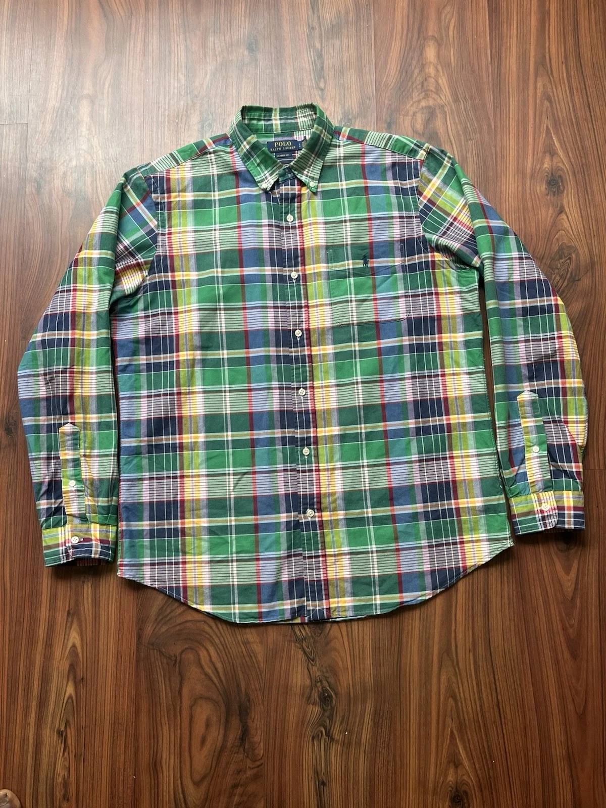 Polo Ralph Lauren Men’s Classic Fit Green Multicolor Plaid LongSleeve Shirt Sz L