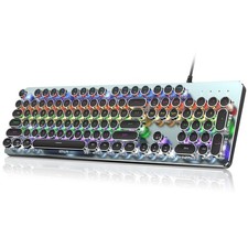 Typewriter Style Mechanical Gaming Keyboard, Metal Panel, Retro Punk Round Ke...