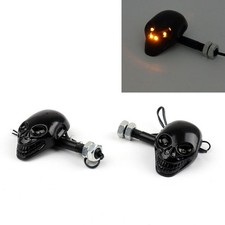 Motorcyc Skull Head Turn Signal Indicator Blinker 12V LED Amber Light Lamp B^