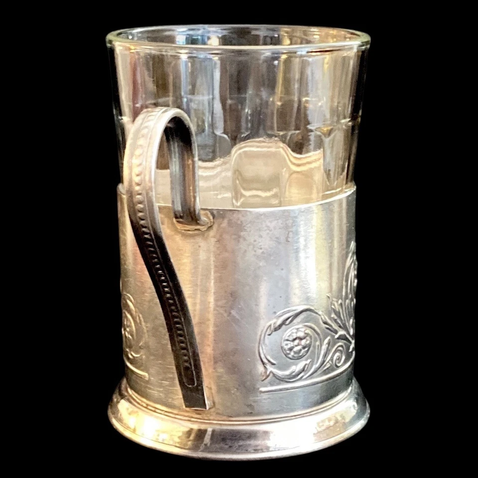 老式人造卫星杯架和玻璃 Podstakannik 太空苏联火箭克里姆林宫苏联 — 第 3/4 张图片