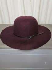 Wide Brim Felt Hat with Slim Ribbon in Plum