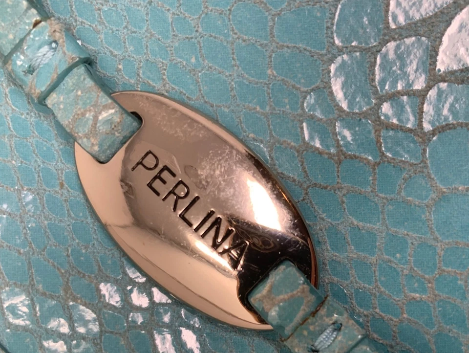 Bolso Mensajero Pequeño Cuero Reptil Serpiente Azul Aqua Perlina De Colección Y2K Foto 2 de 4