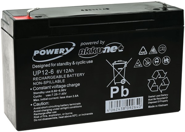 Powery Blei-Gel-Akku FüR Solaranlagen, HebebüHnen 6V 12Ah Ersetzt Auch 10Ah 6V 1-image