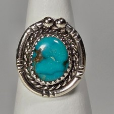 Vintage Native American Sterling Silver Turquoise Ring Size 6.5