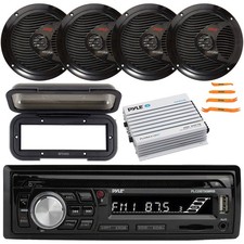 Pyle Single DIN Marine Bluetooth Receiver, 4x 6.5" Speakers, 4-Channel Amplifier