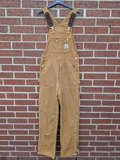 Carhartt Vintage Duck Bib Overalls Quilted Lined Tan Brown 32x30 USA Double Knee