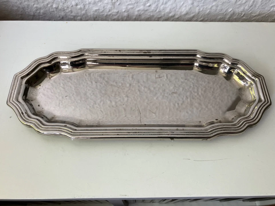 Rechteckiges, kleines Vintage Tablett versilber