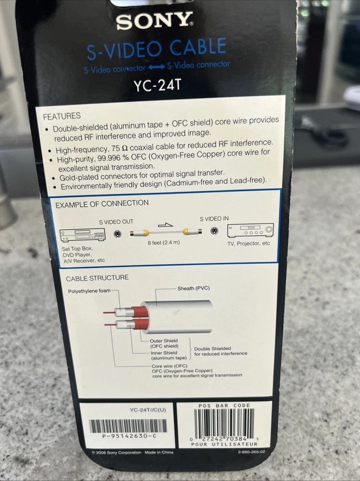 New Sony YC-24T 8 FT S -Video Cable 2006 S Video Connector - Image 4 of 4