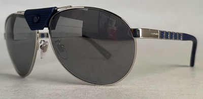 Rare Luxury Chopard Mens SCH B33 Polarized Sunglasses Silver Blue Aviator