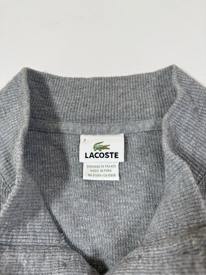 Suéter Lacoste Para Hombres 2XL Talla 7 Gris Henley Manga Larga Tejido Waffle Pullover Foto 4 de 4
