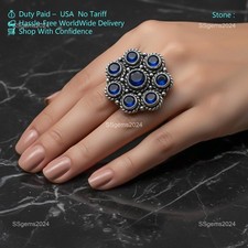 925 Sterling Silver Sapphire Gemstone Beautiful Handmade Woman Gift Ring