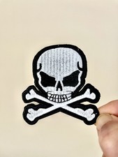 Skull Cross And Bones Iron On Patch White On Black Embroidered Comic