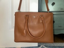 PRADA Brown Double Zip Satchel Top Handle Bag w/ Detachable Adjustable Strap