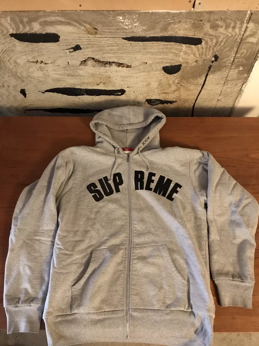 supreme arc logo thermal zip up hoodie 2008 Heather Grey XLarge